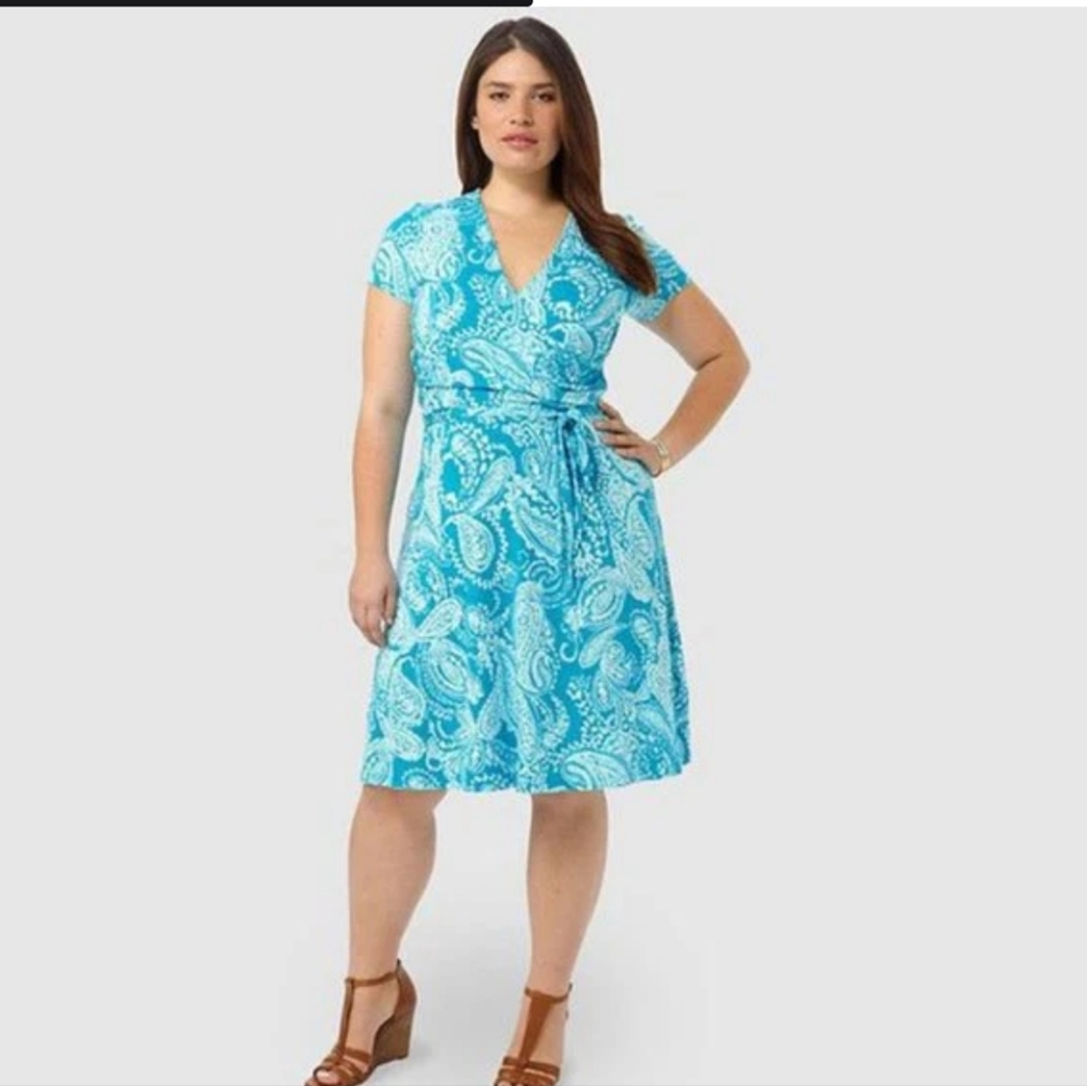 Lands' End Teal Paisley Dress